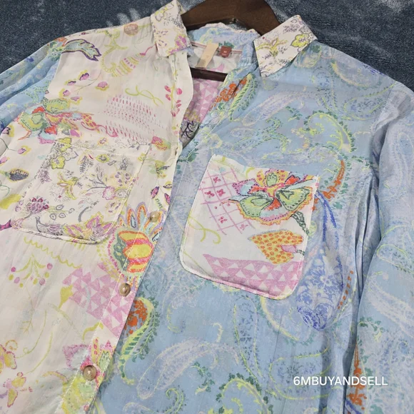 Anthropologie Pilcro Blue Floral Button Up Shirt Women's‎ XS Boho Blouse - Picture 6 of 12